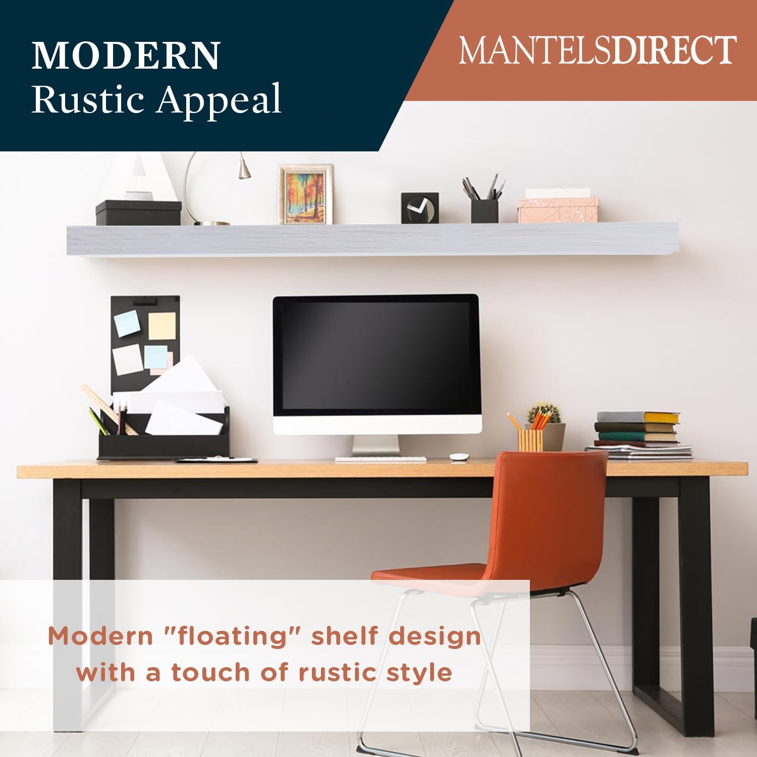 Modern Ember Vara – Estante de madera para repisa, pintura blanca de 48 pulgadas, 3 pulgadas de altura, variaciones en el grano y el desgaste