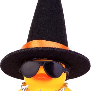 Adornos de pato de goma para automóvil, decoraciones de tablero de automóvil con sombrero de bruja pequeño, gafas de sol, collar, accesorios de Adornos de pato de goma para automóvil, decoraciones de tablero de automóvil con sombrero de bruja pequeño, gafas de sol, collar, accesorios de