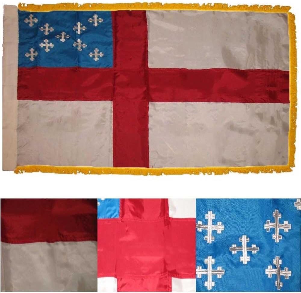 Funda de nailon 300D bordada para iglesia episcopal de 3 x 5 pulgadas con bandera de flecos de 3 x 5 pies