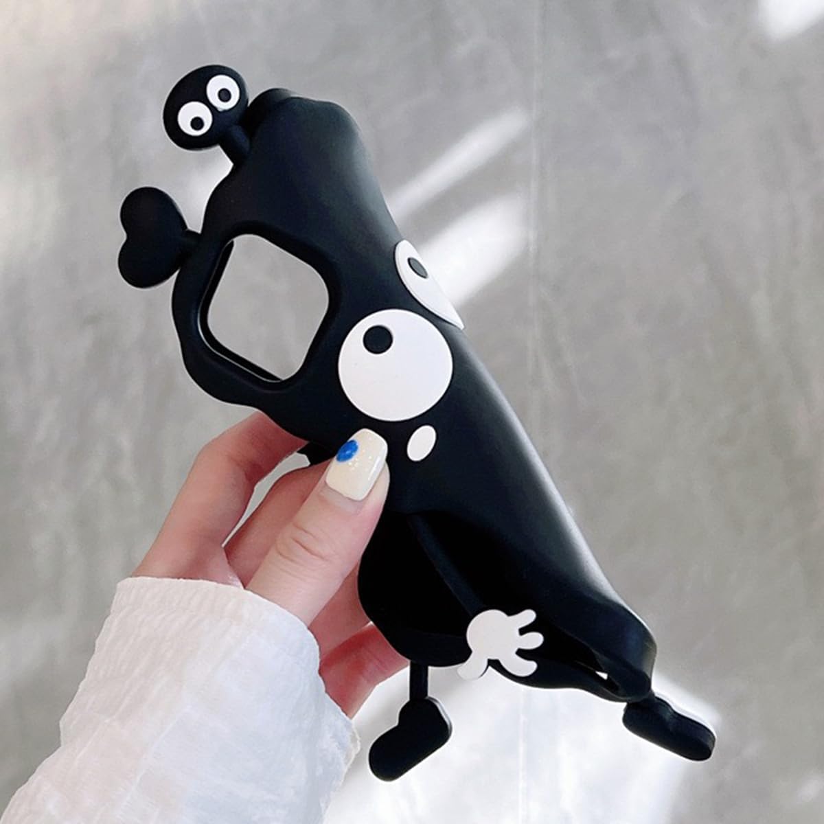 Bonita funda para iPhone 14 Pro de 6.1 pulgadas, funda 3D Kawaii de dibujos animados negra linda funda de silicona para teléfono, gruesa a prueba de