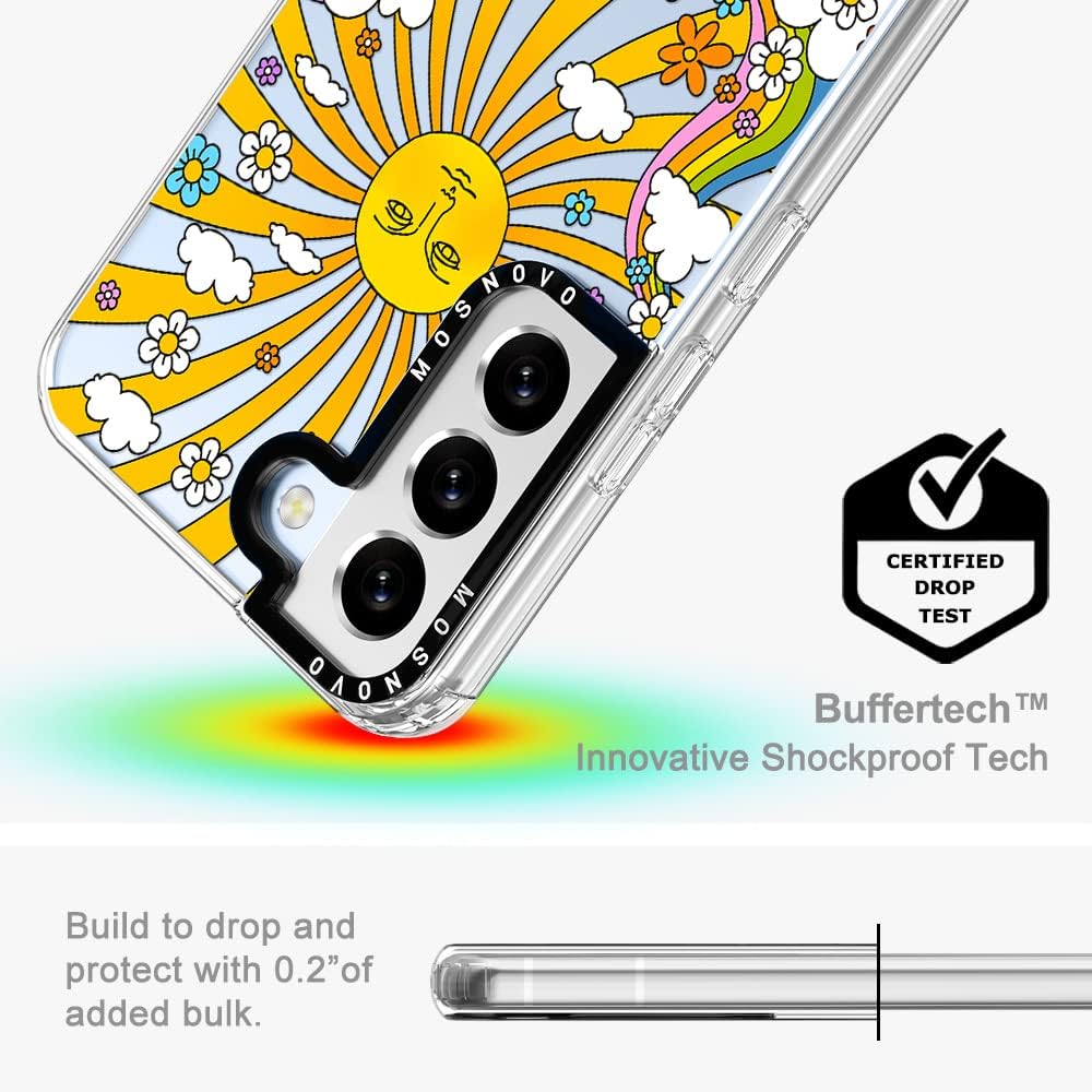 MOSNOVO Funda para Galaxy S22 Plus, diseño psicodélico de los años 70, diseño transparente de plástico transparente con carcasa protectora de TPU