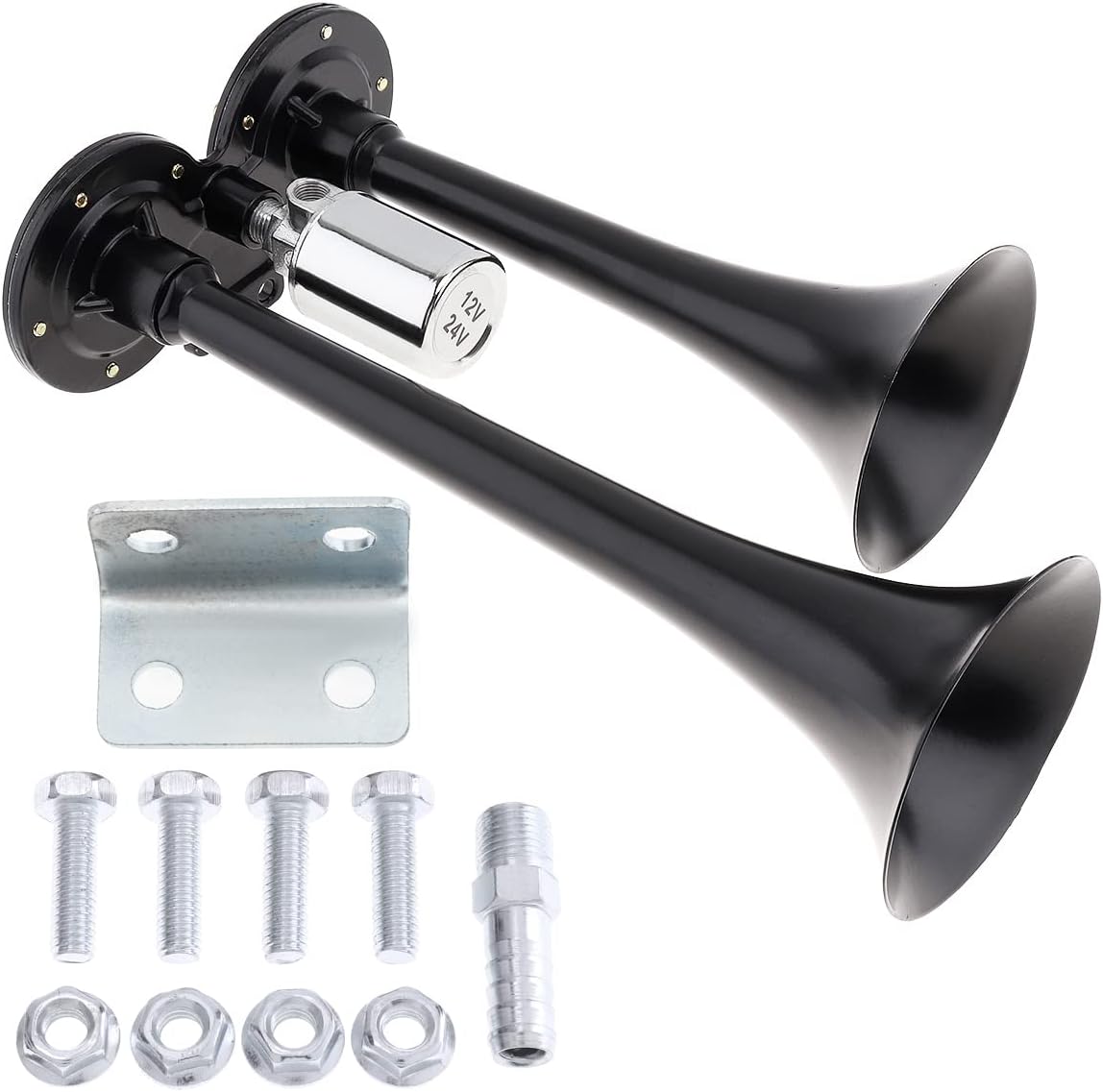 DriSentri 12V24V 178db Super Loud Negro Dual Trompeta Car Air Horn para coches, camiones, barcos