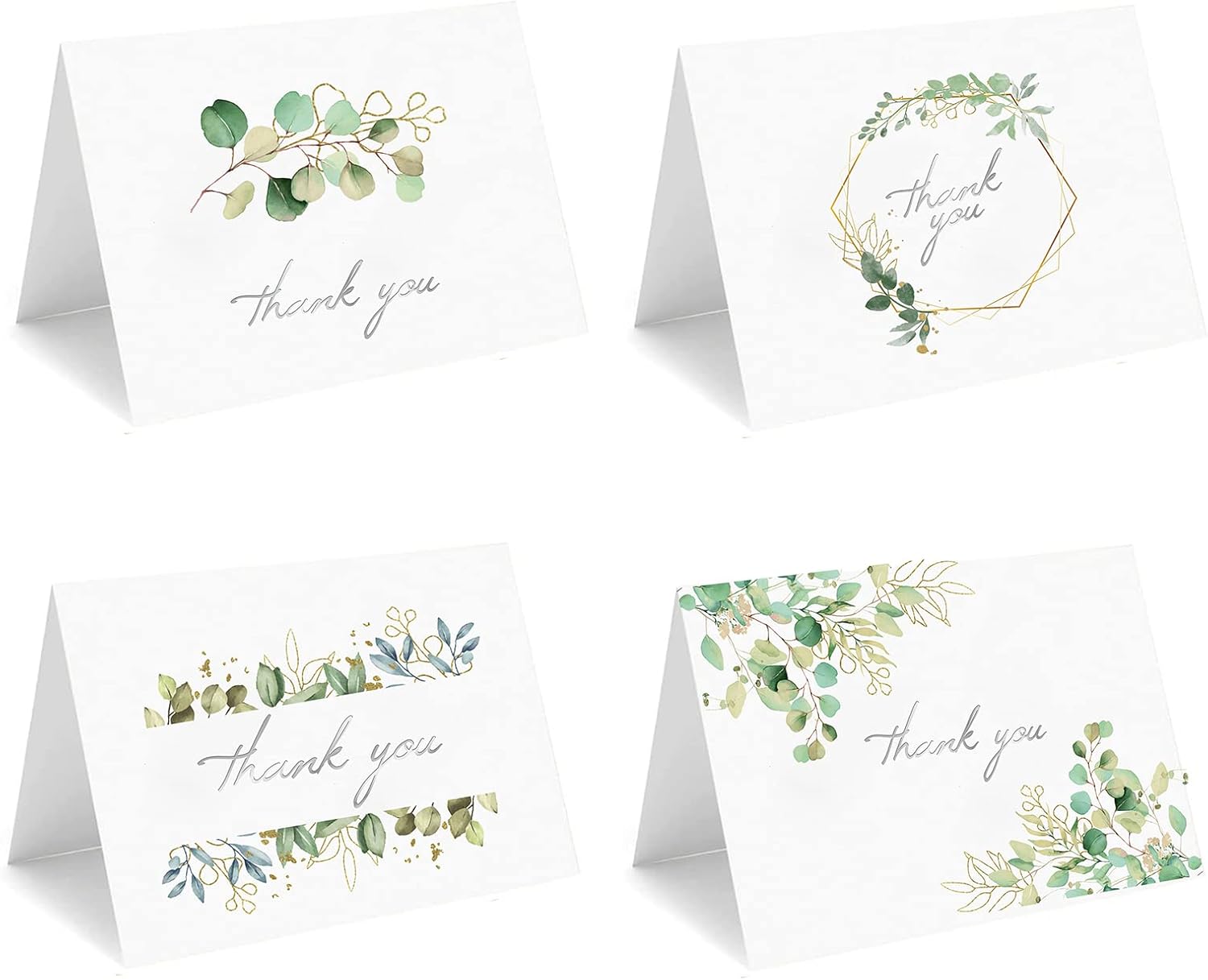 Paquete de 48 tarjetas de agradecimiento con sobres y calcomanías, diseño de estilo plateado de 6 x 4 pulgadas, notas en blanco para compromiso,