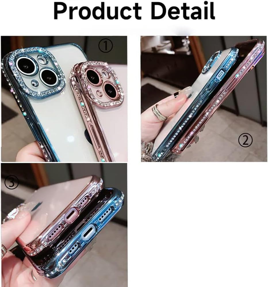 Casechics Funda compatible con iPhone, funda de lujo con purpurina brillante de diamante electro chapado en el borde del borde de cuerpo completo,