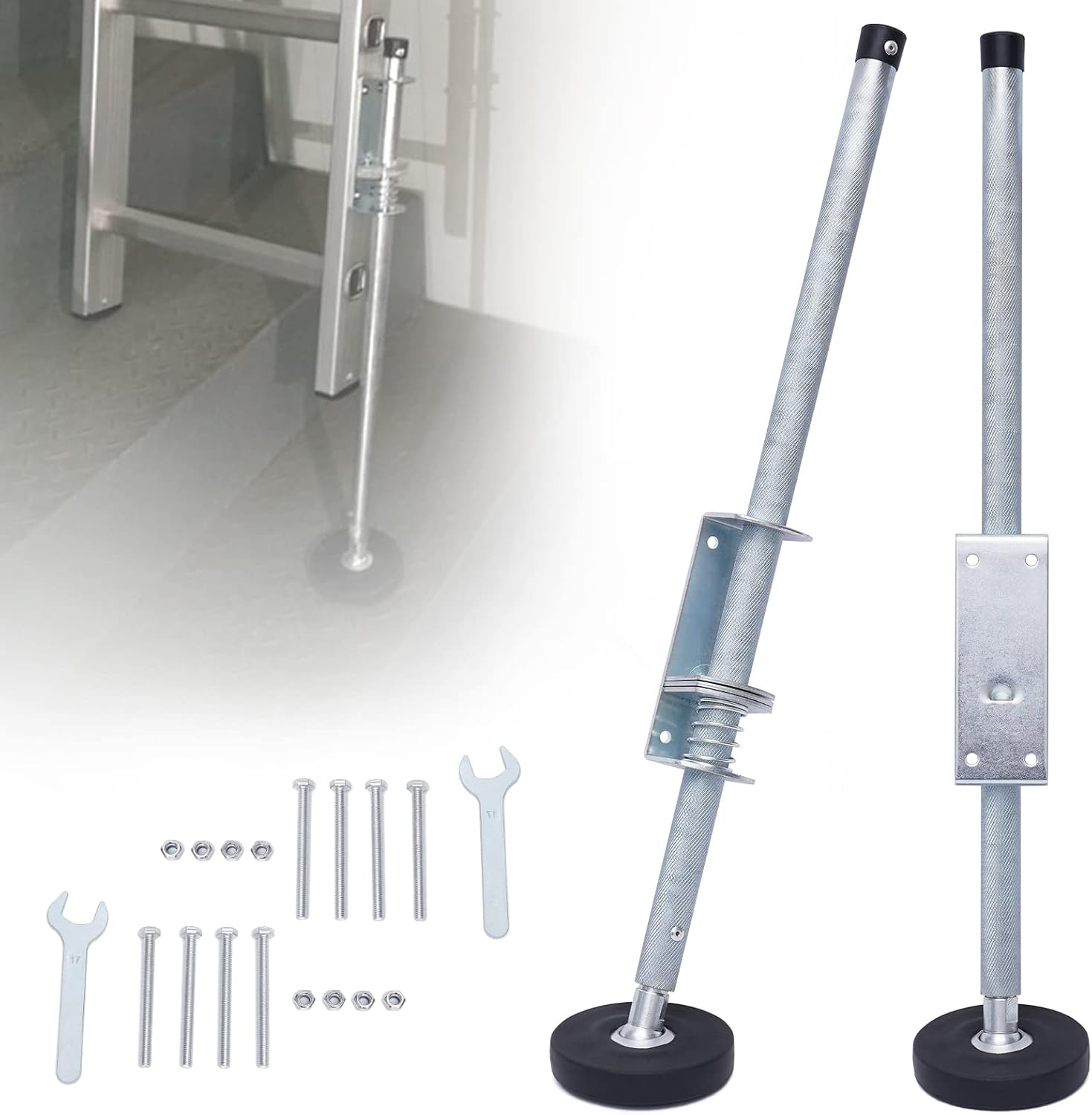Nivelador estabilizador de escalera ajustable, 2 niveladores de escalera para escaleras de extensión, 18.5 a 22.44 pulgadas, estabilizador universal