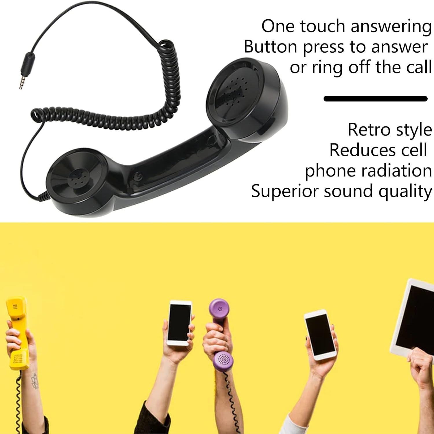 CCYLEZ Auricular de teléfono retro de 0.138 in, micrófono para teléfono celular, receptor de teléfono celular, mini receptor de mano, teléfono