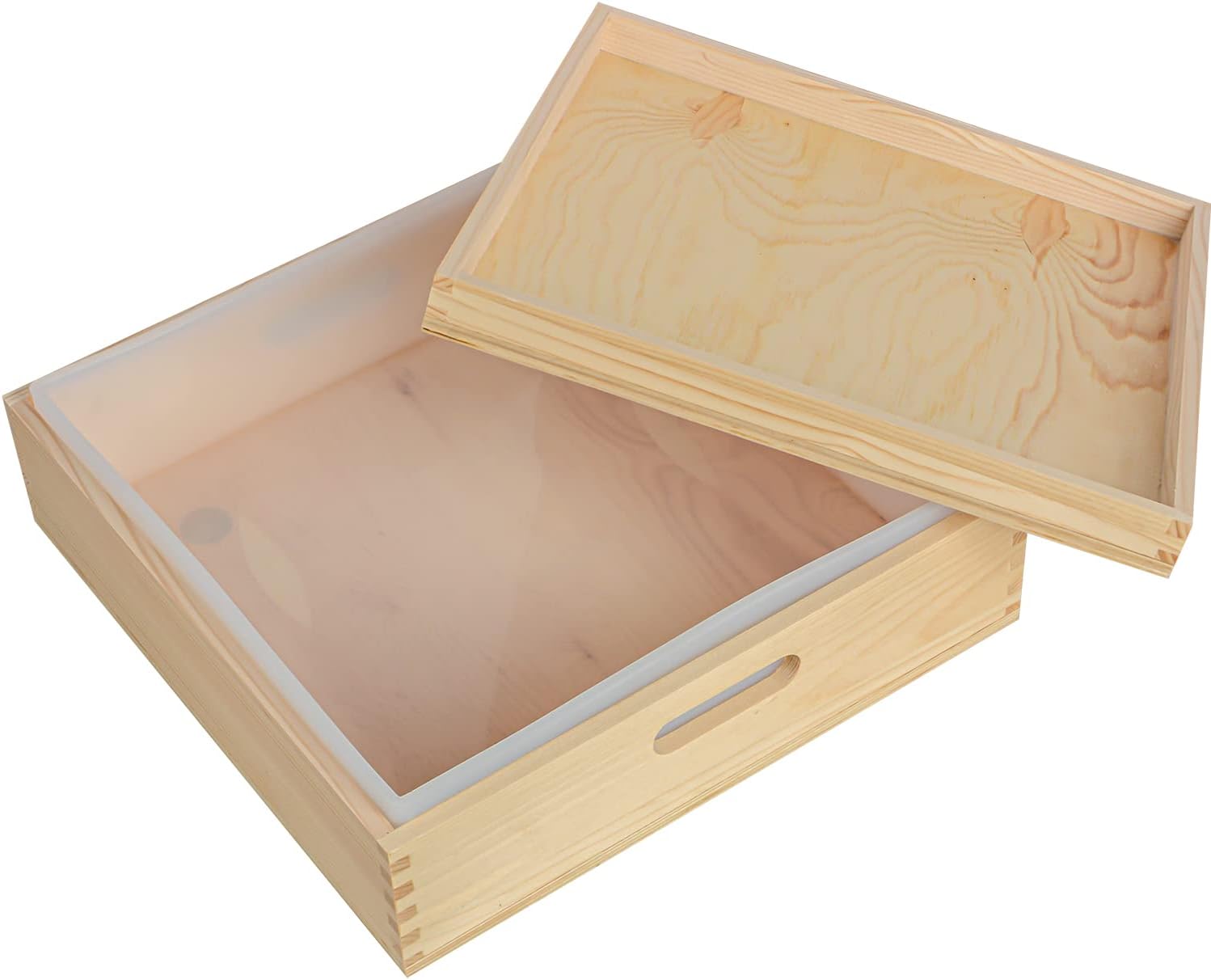 Moldes de jabón grandes, revestimiento de silicona rectangular de 8L282 oz para molde de 18 barras con caja y tapa de madera, herramientas para