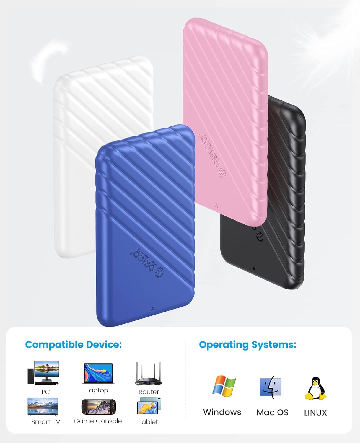 ORICO Caja de disco duro de 2.5 pulgadas USB 3.0 a SATA 5Gbps para 0.276-0.374 in SSD HDD Caja de disco duro externo compatible con UASP Trim Tool
