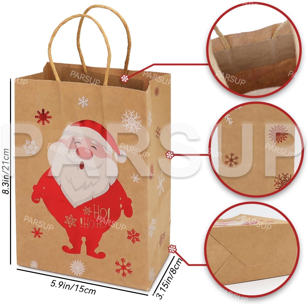 Bolsas de regalo de papel kraft de Navidad, 12 unidades de estilos surtidos, bolsas de papel pequeñas de Navidad con asas, bolsas de regalo de