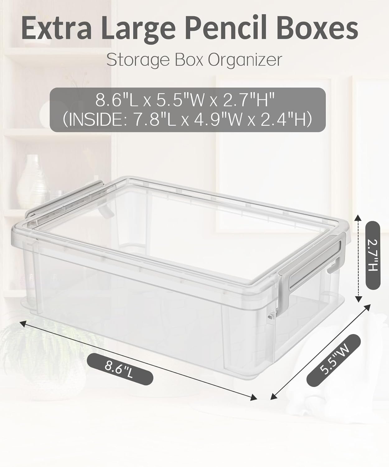 Sooez Paquete de 6 cajas de lápices extra grandes, estuche de plástico para lápices a granel, organizador de marcadores transparentes con tapa,