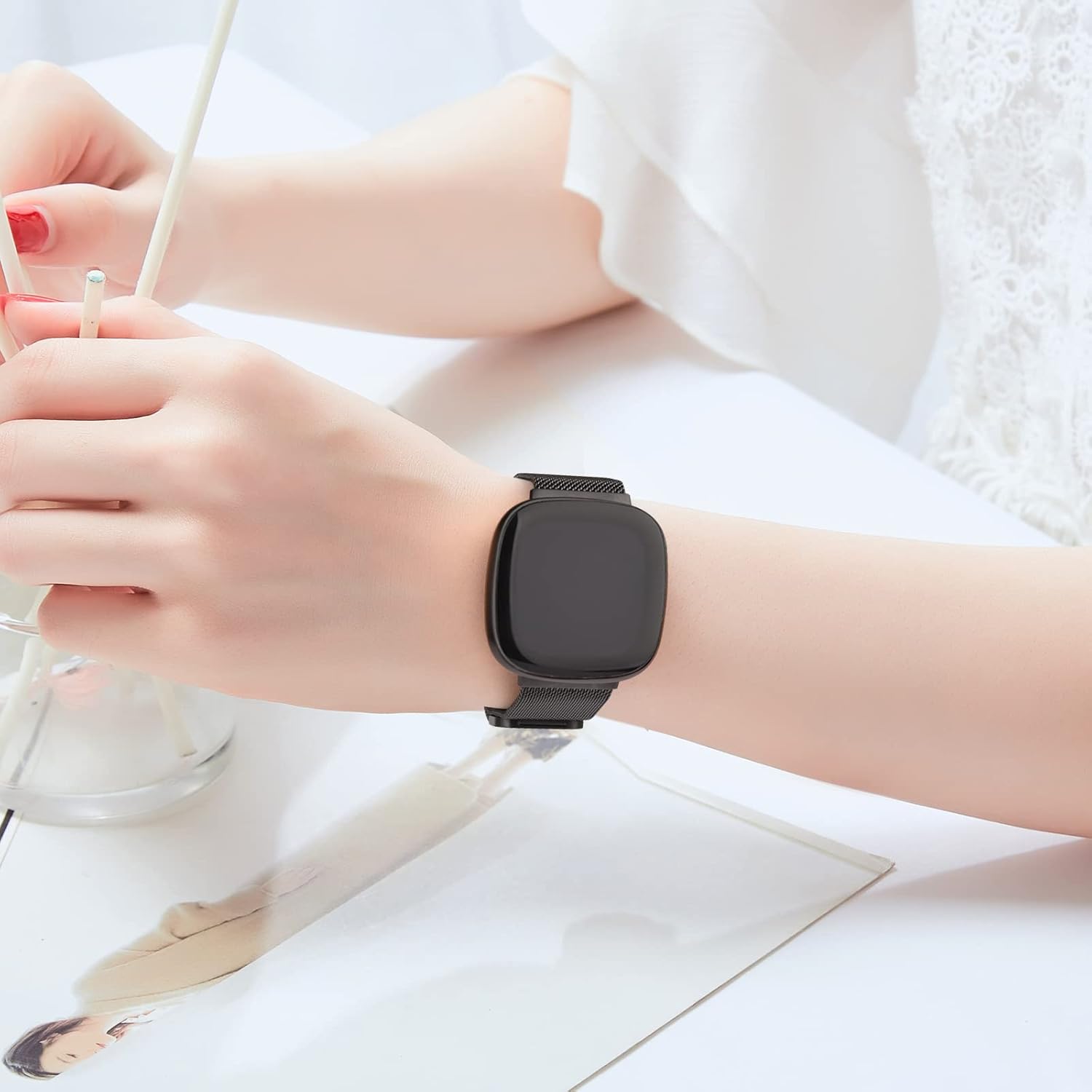 Correa de metal para Fitbit Sense BandsFitbit Versa 3 bandas mujeres hombres, malla de acero inoxidable magnética correa de repuesto para reloj