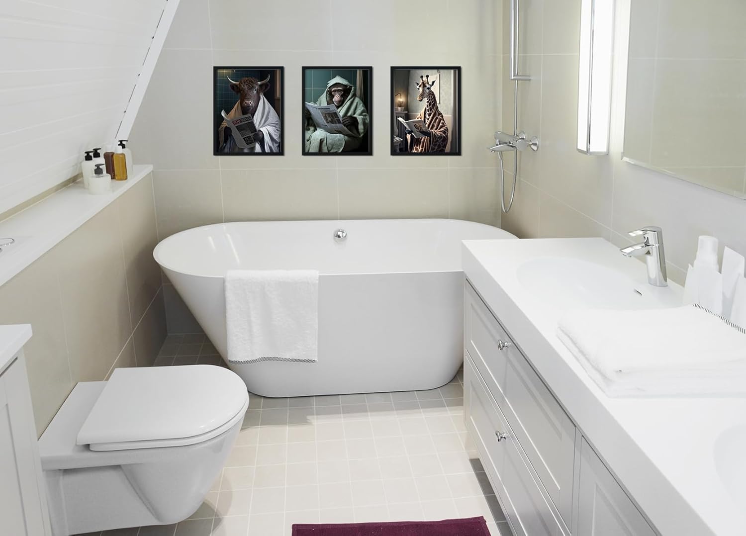 Divertido lienzo de pared para baño, vaca de las tierras altas en el inodoro, pintura vintage con estampado de animales, decoración moderna de pared