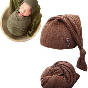 RUZHILING Envoltura de fotografía para bebé recién nacido con sombrero de cola larga, trajes de ganchillo para fotos de niño y niña, accesorios para RUZHILING Envoltura de fotografía para bebé recién nacido con sombrero de cola larga, trajes de ganchillo para fotos de niño y niña, accesorios para