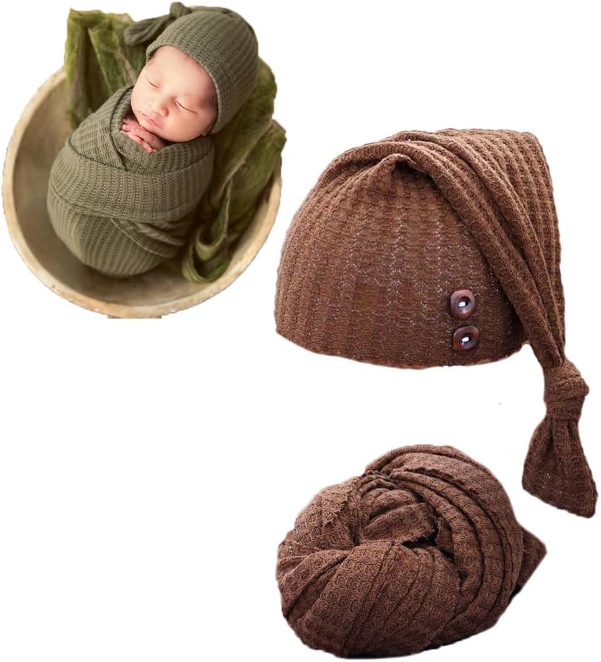 RUZHILING Envoltura de fotografía para bebé recién nacido con sombrero de cola larga, trajes de ganchillo para fotos de niño y niña, accesorios para