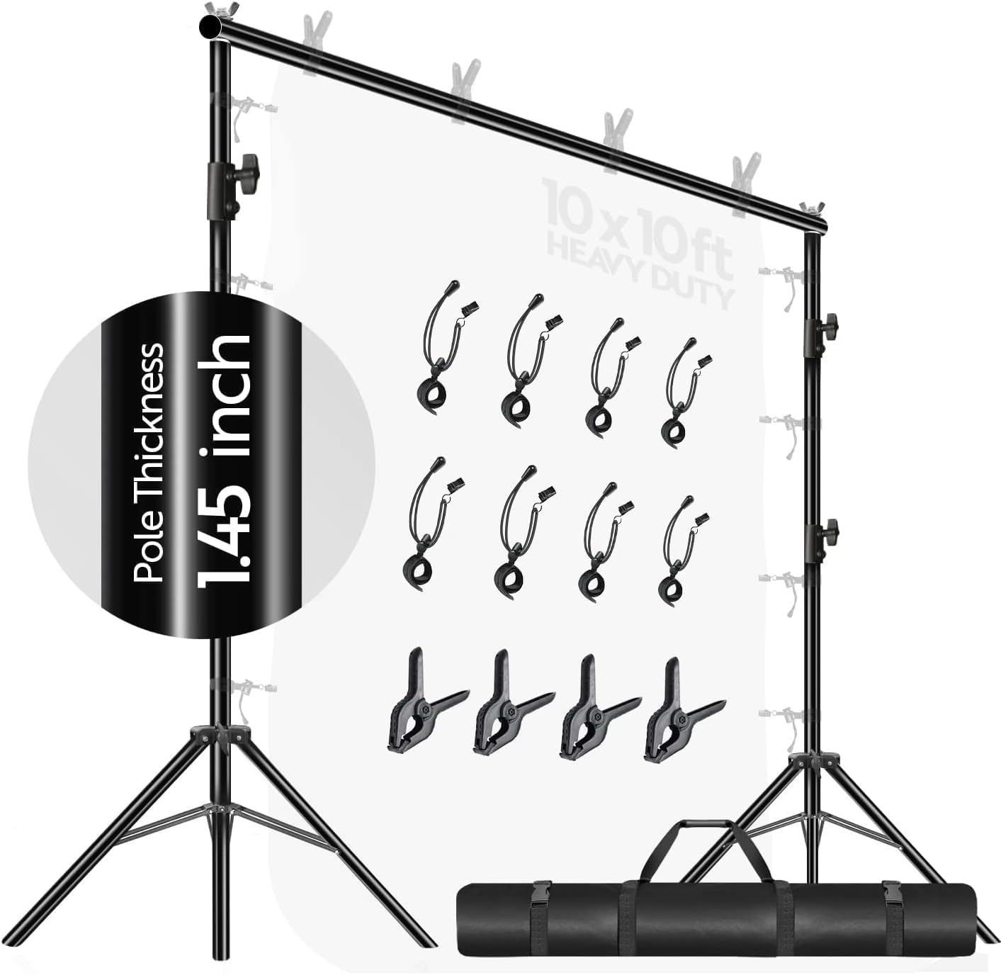 LimoStudio AGG1111 – Soporte de fondo grande de 10 x 10 pies, soporte de fondo más fuerte y pesado, sin tambaleo, sin sacudidas, accesorio completo