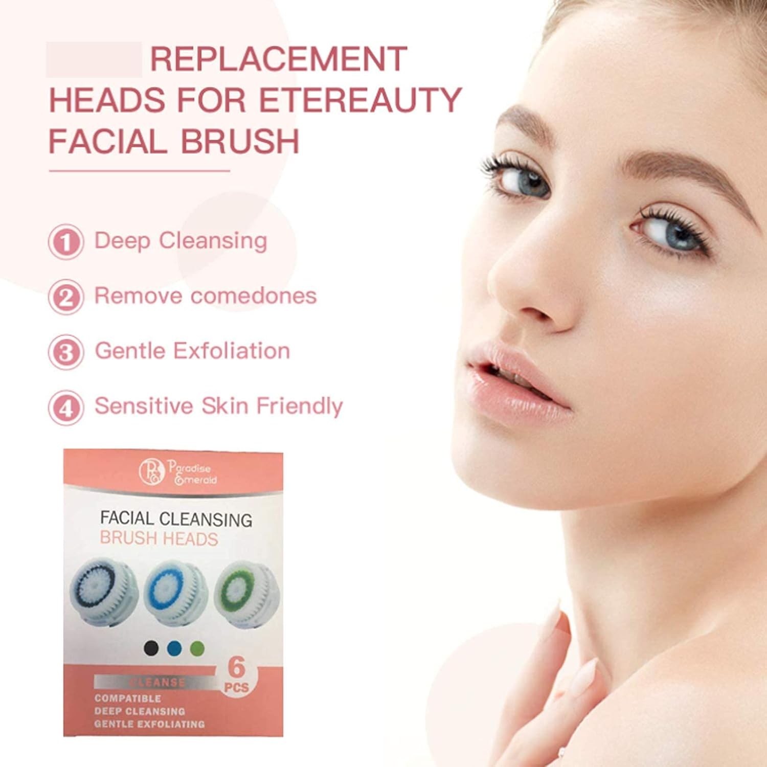 Cabezales de cepillo de limpieza para poros obstruidos y dilatados, limpieza profunda, cabezales de cepillo facial universales (6 piezas)