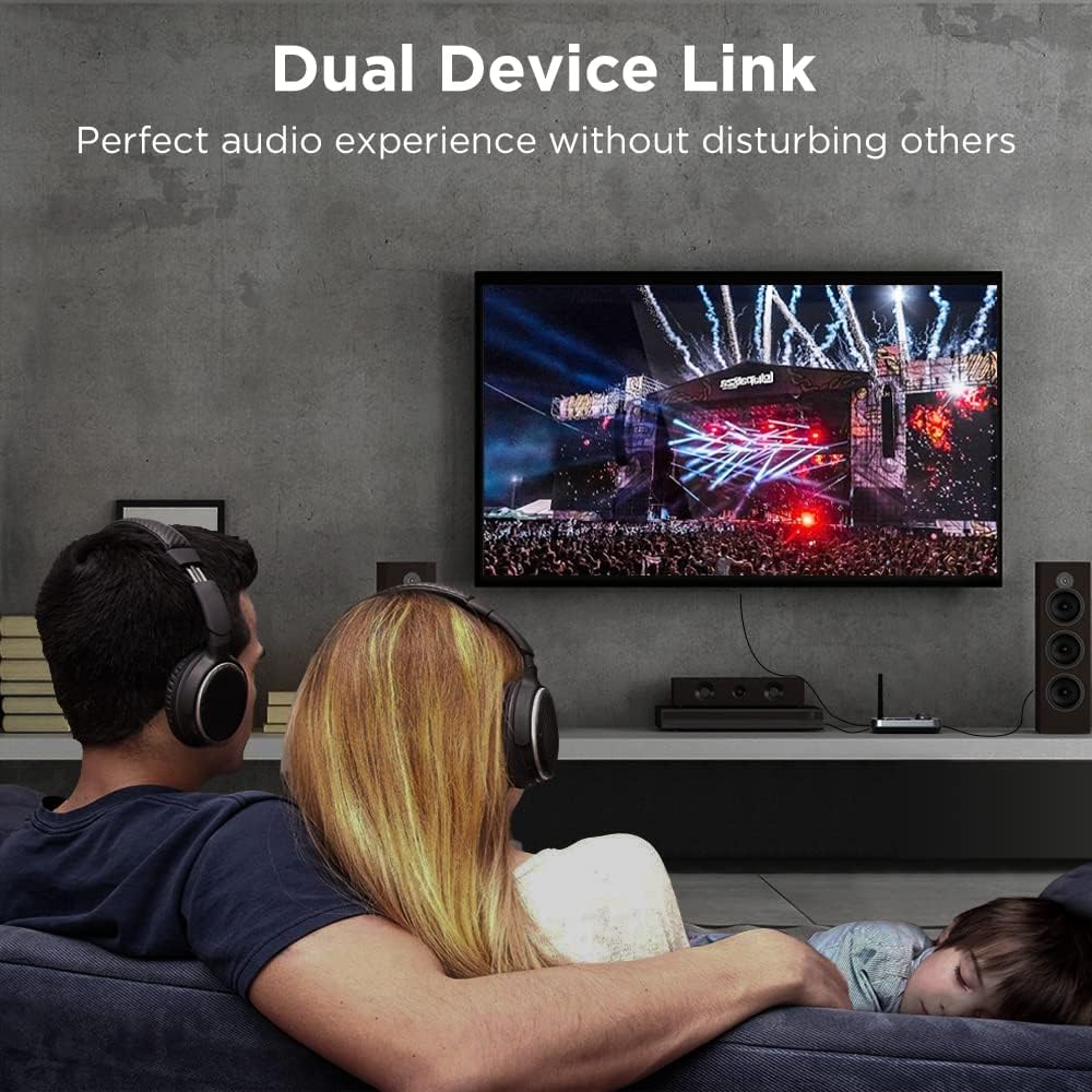 Receptor transmisor Bluetooth 5.0, adaptador de audio 3 en 1 para 2 auriculares con pantalla LCD de baja latencia y largo alcance ajustable, bypass