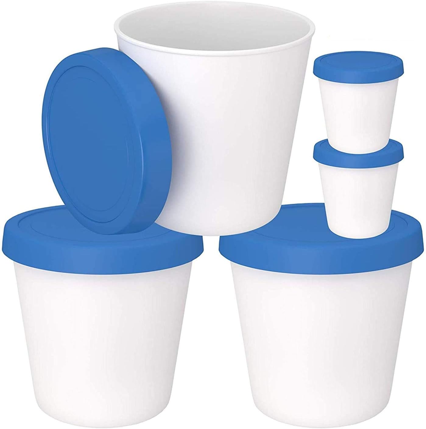 Recipientes de almacenamiento para congelador de helado con tapas de silicona (paquete de 3, 1 cuarto de galón cada uno) + 2 tazas para servir,