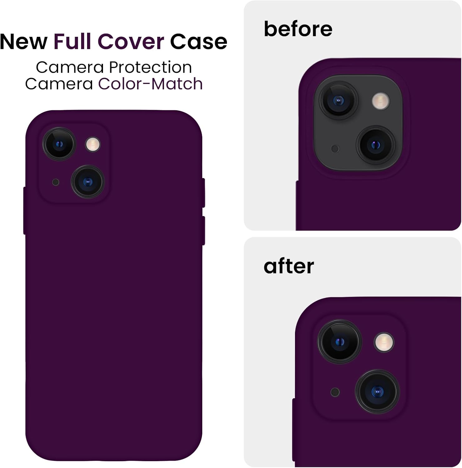 FireNova Funda diseñada para iPhone 13, funda de silicona mejorada protección de cámara con 2 protectores de pantalla, forro interior de microfibra