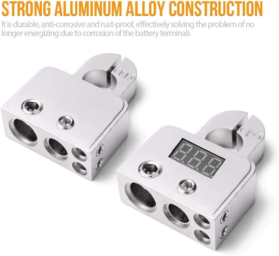 Conectores de terminal de batería de automóvil con voltímetro  048 AWG positivo negativo abrazadera de poste de batería y cuñas para automóvil,