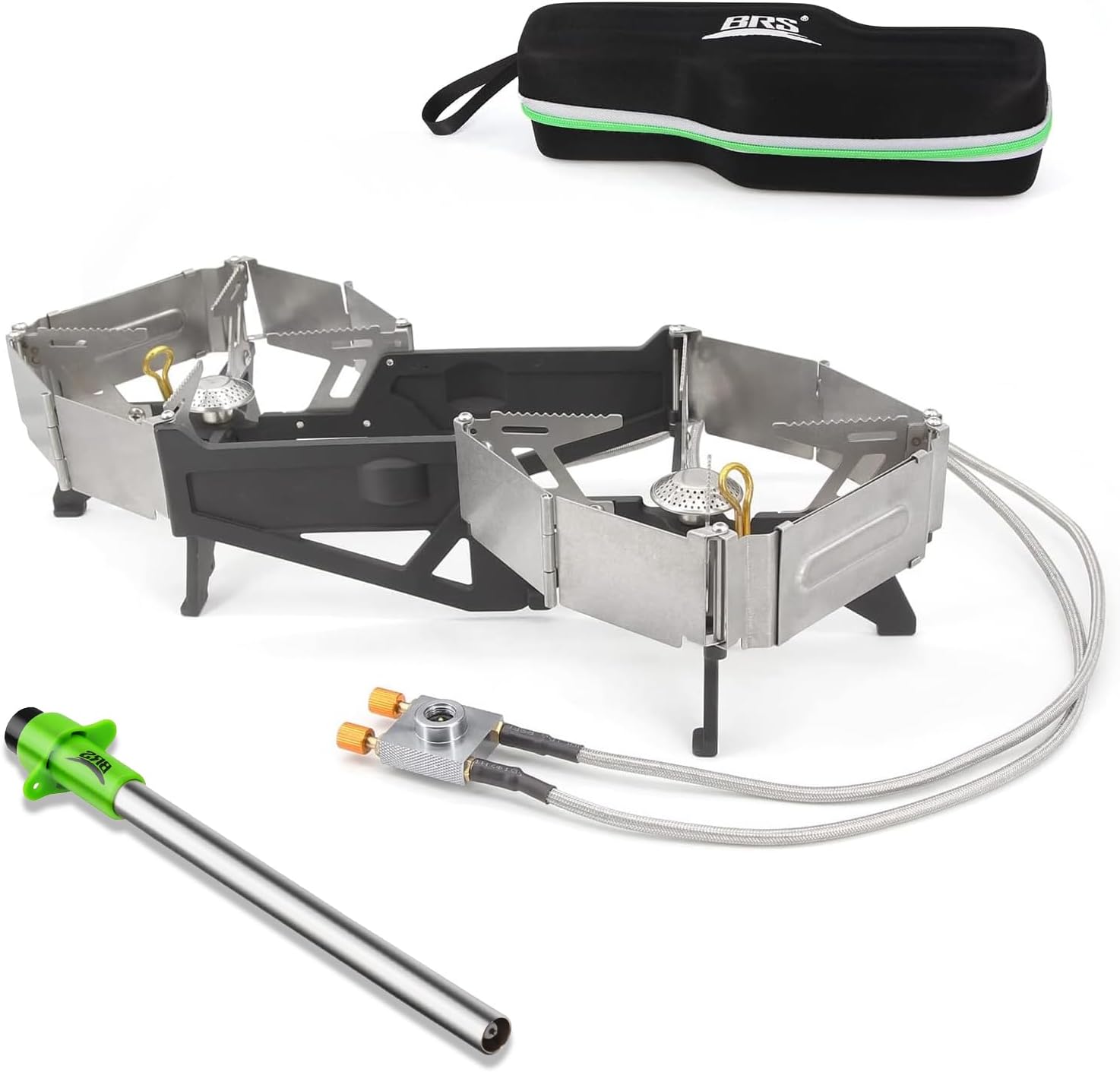 BRS -32 Estufa de camping plegable portátil expandible doble estufa – Fácil de operar, utensilios de cocina de camping con encendedor electrónico