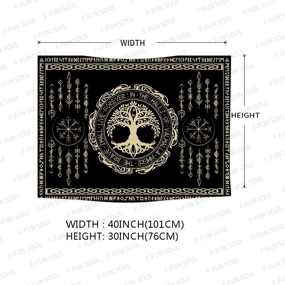 F-FUN SOUL Tapiz de los vikingos nórdicos, franela suave, 40 x 30 pulgadas, árbol de la vida vikingo Yggdrasil, runa celta escandinava, tapiz de
