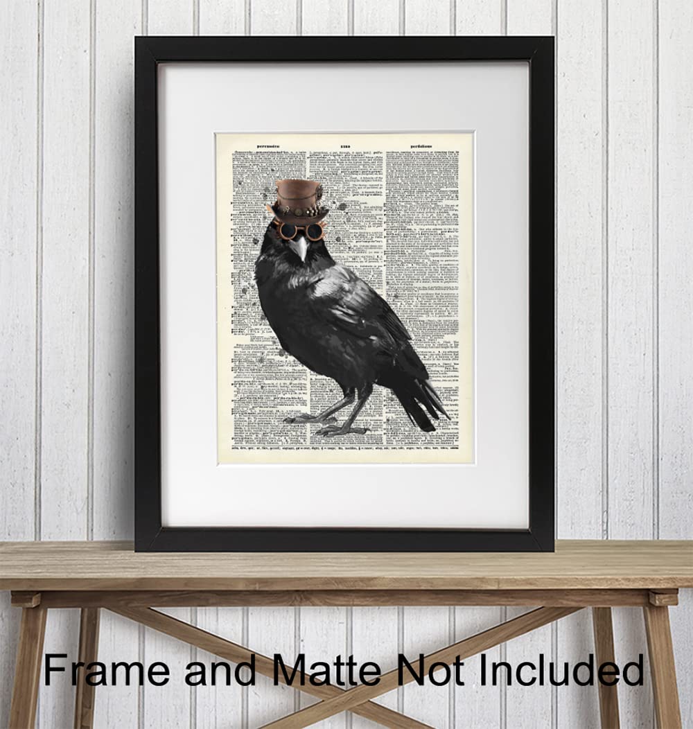 Edgar Allan Poe Gothic Steampunk Raven Wall Art LARGE 11×14 – Renaissance Hipster Dictionary Print for Gothic Home Decor – Spooky Gothic Living Room