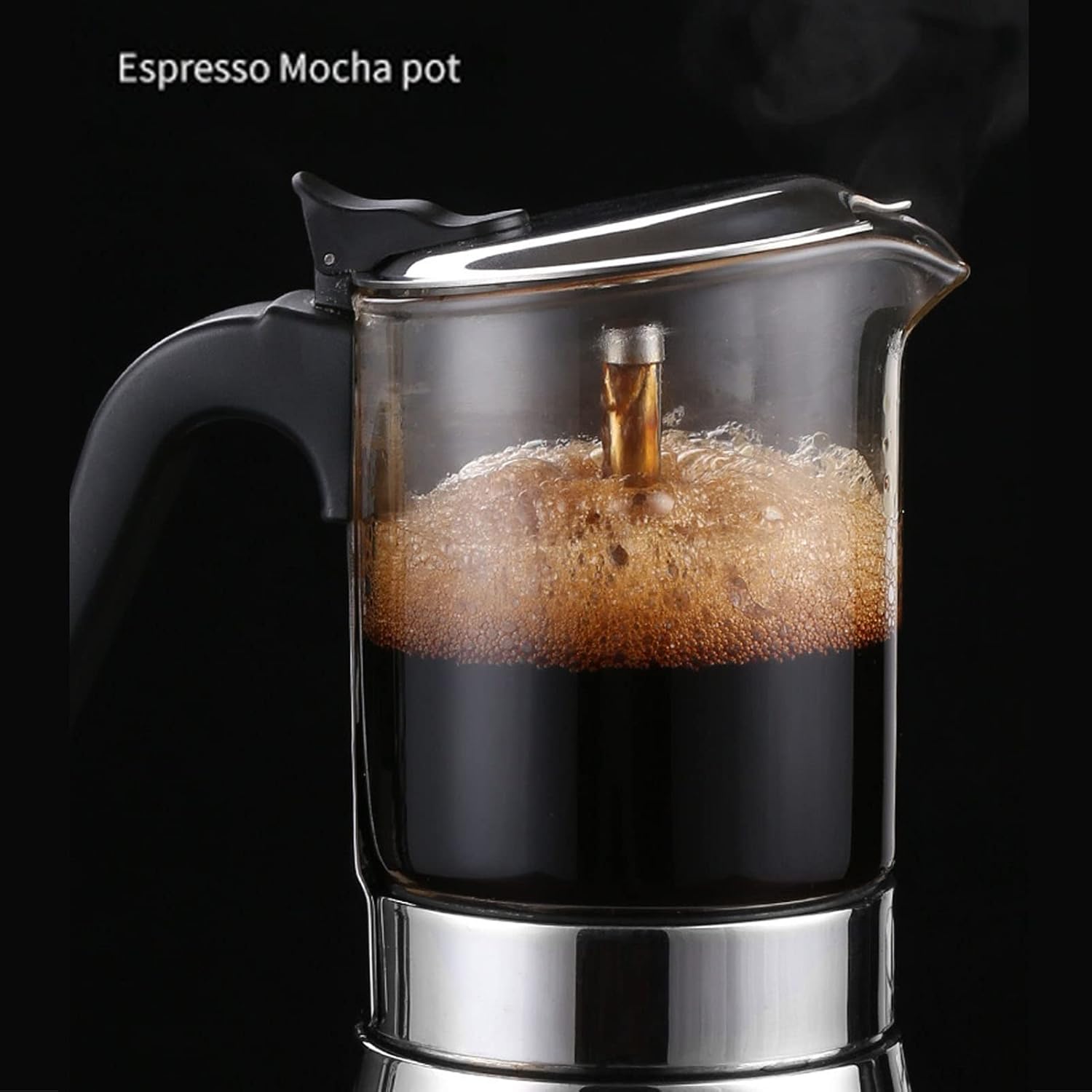 Cafetera de café expreso, con tapa de cristal y acero inoxidable, olla de café expreso italiano clásico de acero inoxidable, cafetera cafetera