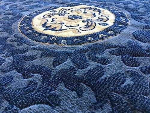 Alfombra tradicional octágona, azul, beige, azul marino, diseño 101 (5 pies 3 pulgadas x 5 pies 3 pulgadas)
