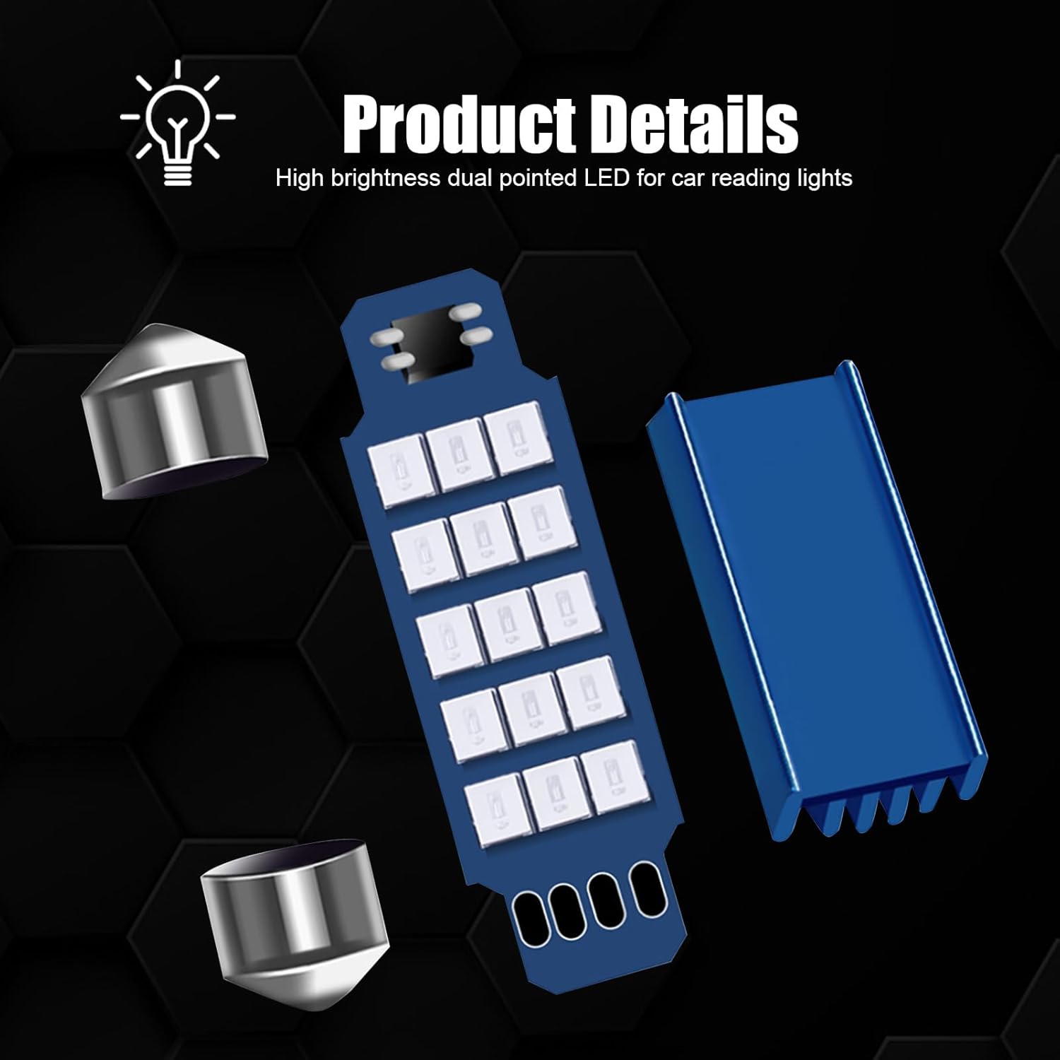 Ajxn 4 luces de doble punta 2835 para automóvil, 1.654 in, luz de matrícula de lectura envolvente de alto brillo de 360 grados, reemplazo de