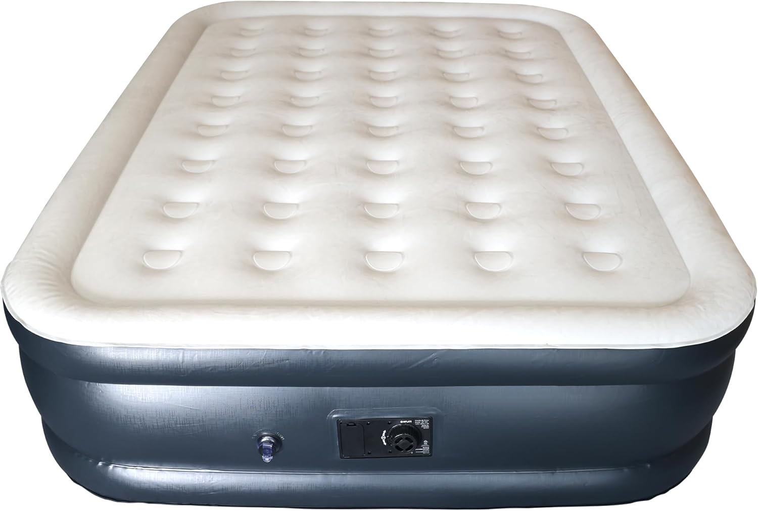 Colchón de aire exclusivo con bomba incorporada, cama inflable doble alta de lujo para el hogar, viajes y campamento, azul marinoblanco, Queen, 18