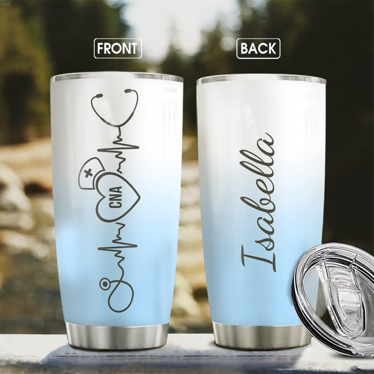 wowcugi Vaso de enfermera personalizado con nombre, con tapa, estetoscopio de latido del corazón, vasos para enfermeras, taza de café de viaje
