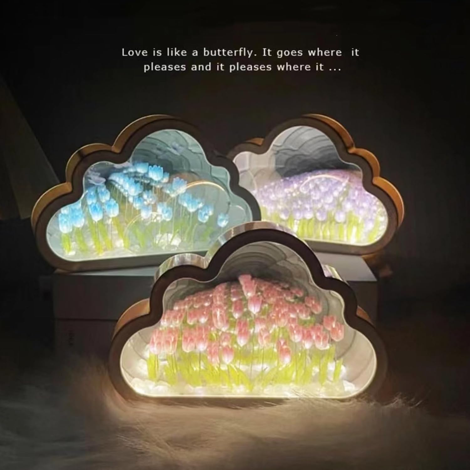 Espejo de tulipán de nube de 20 flores, luz nocturna de tulipán, lámpara LED para decoración de dormitorio para adolescentes, regalo creativo para