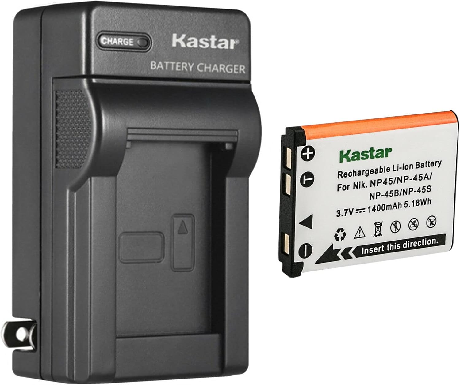 Kastar Paquete de 1 batería y cargador de pared de CA para batería Fujifilm NP-45 NP-45A NP-45B NP-45S, batería Fuji NP45 NP45A NP45B NP45S,