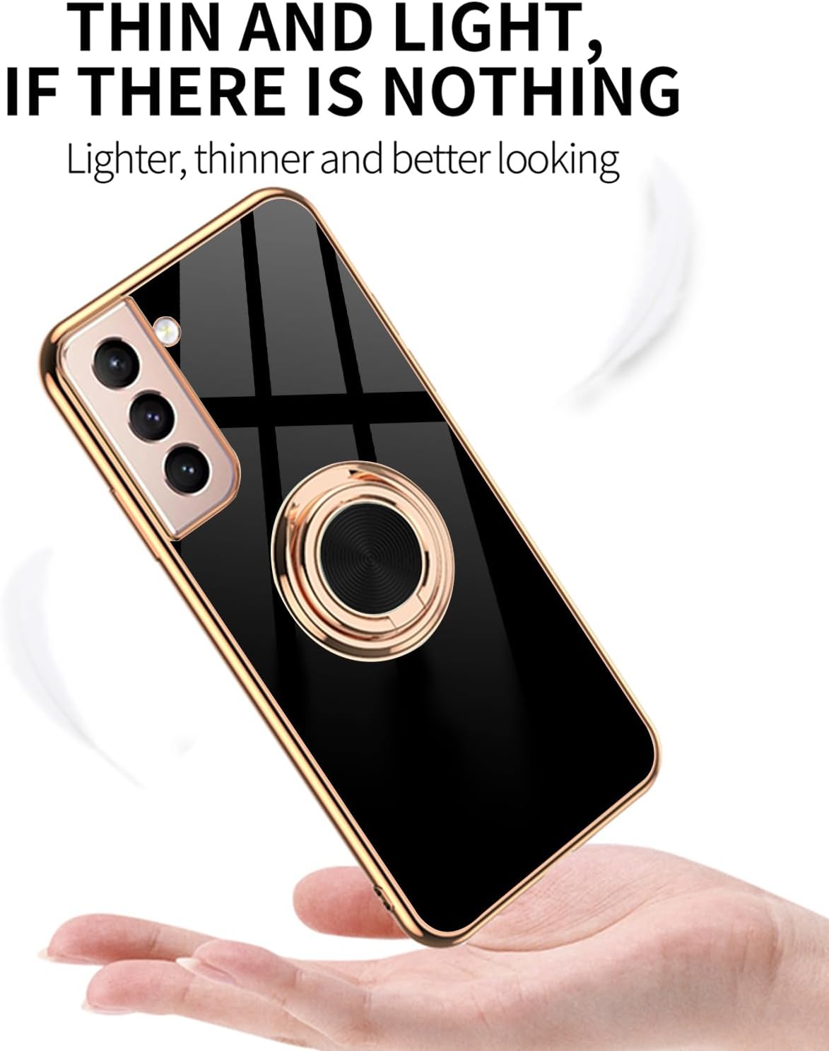 Funda para Samsung Galaxy S21 FE 5G, con 2 protectores de pantalla, soporte magnético de anillo de 360 integrado, borde galvanizado de lujo,