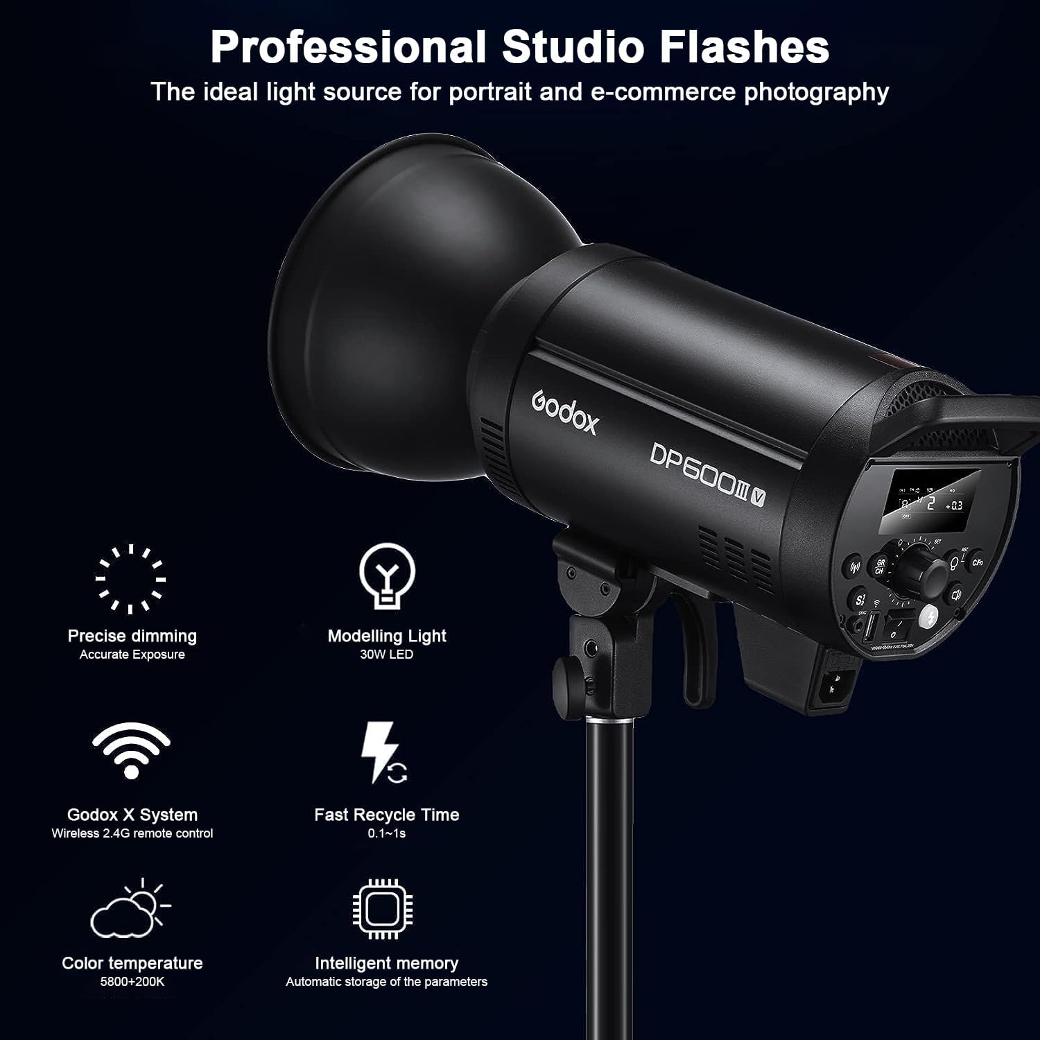 Godox Paquete de 2 DP600III-V DP600IIIV 1200Ws Photo Speedlite Studio Flash Strobe Monolight Bowens Kit de montaje para estudio de fotografía con