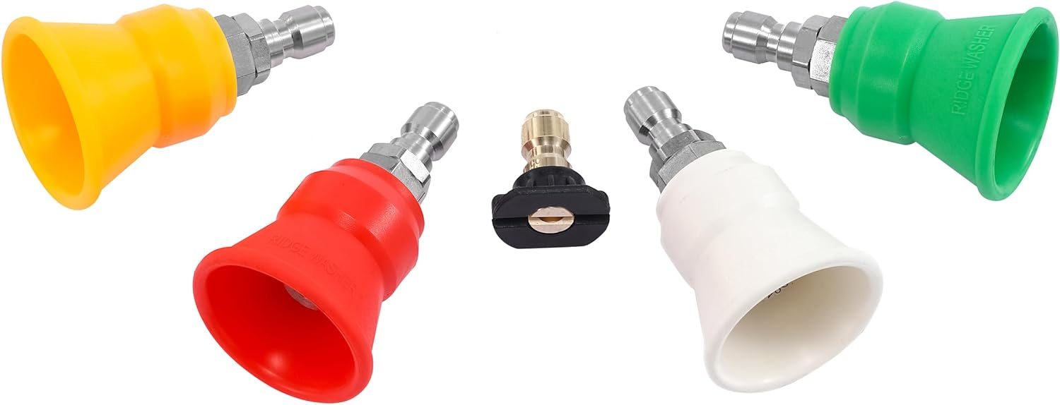 RIDGE WASHER Protector de boquilla para lavadora a presión, puntas de boquilla de lavadora con soporte protector, 5 puntas de lavado a presión con