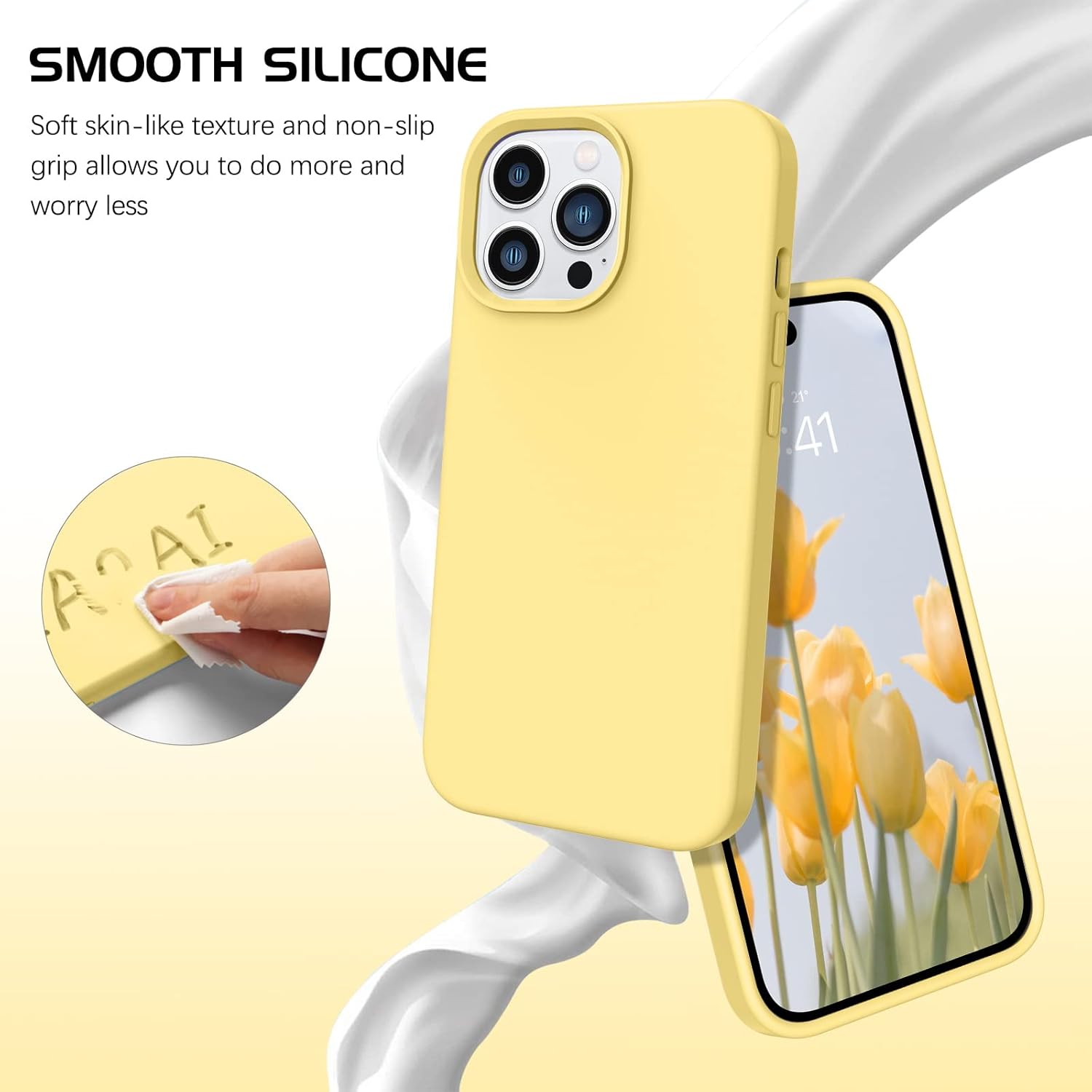 DOMAVER Funda para iPhone 14 Pro, silicona líquida, gel suave, forro de microfibra, funda de cojín a prueba de golpes, funda protectora para iPhone