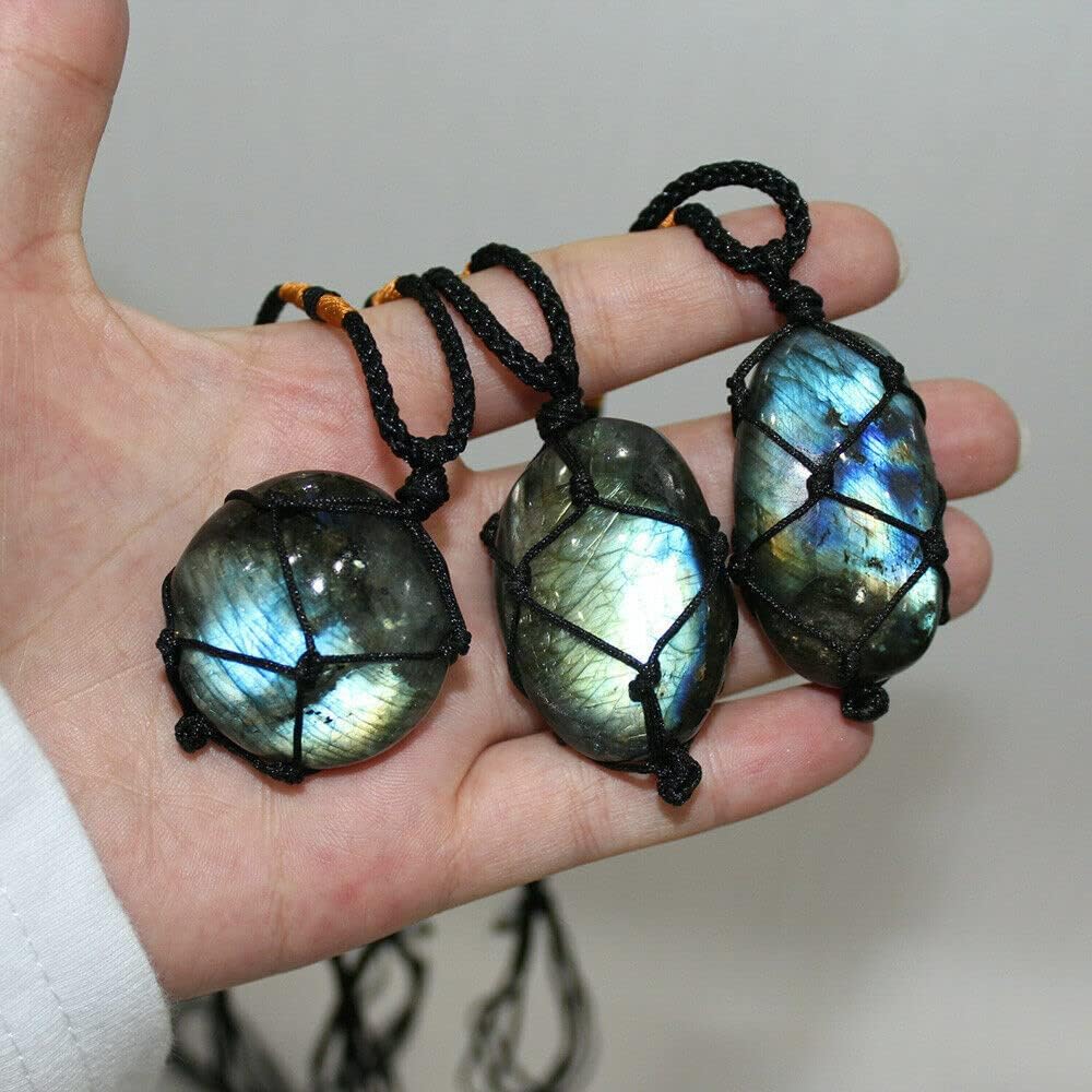 TEAMWILL 3 piezas de piedra de luna de labradorita natural colgantes de piedra de energía curativa collar