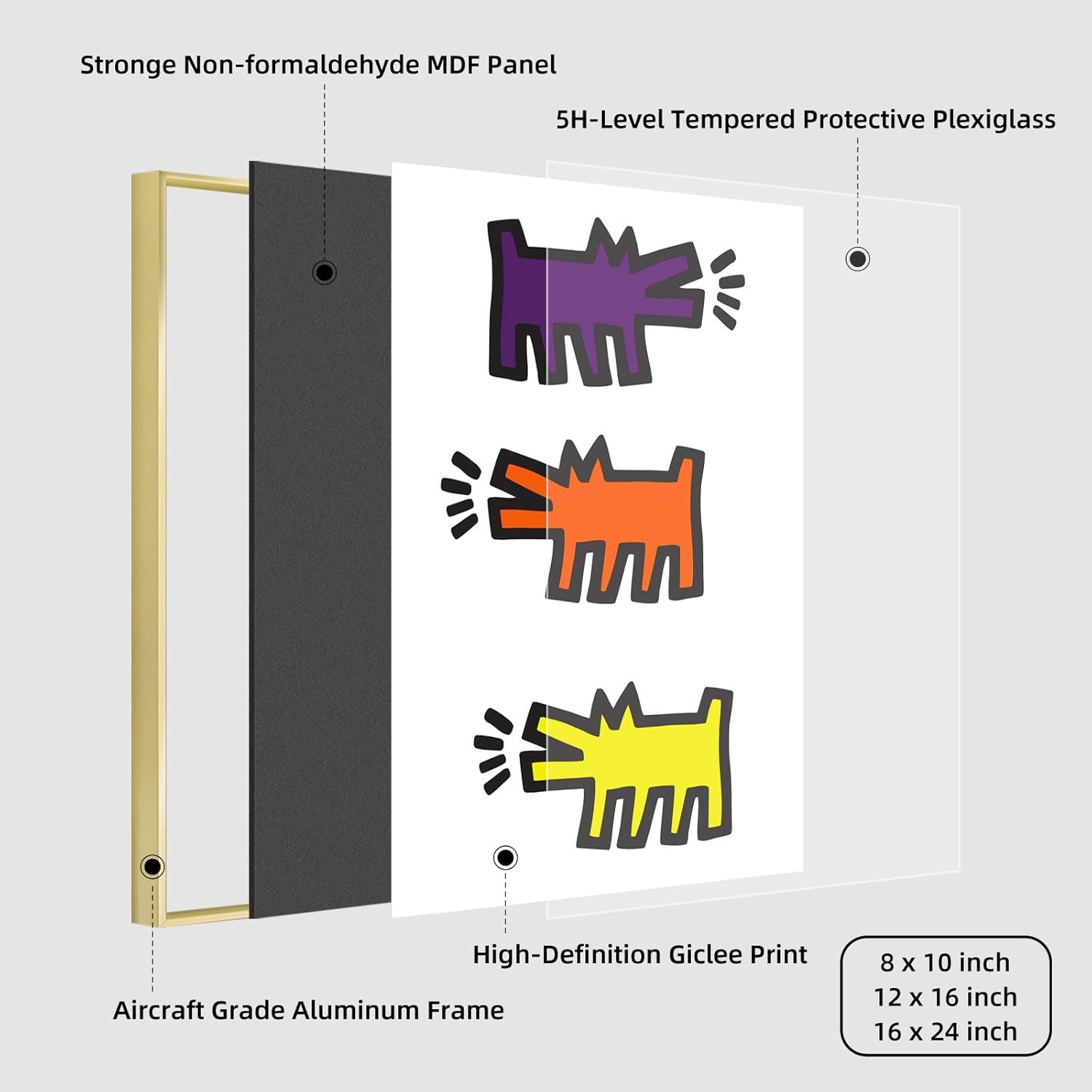 GLODD Keith Haring – Arte de pared, lienzo de perros ladrando, arte de línea negra, colores surtidos, 8 x 10 pulgadas