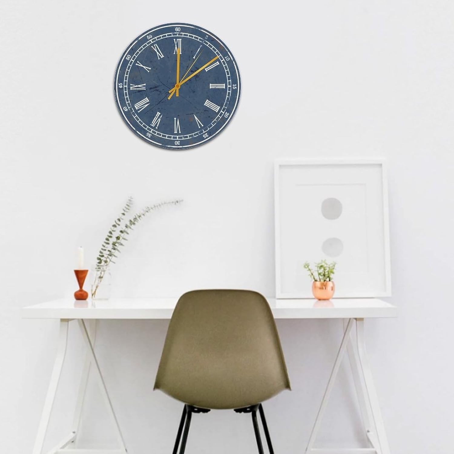 Reloj de madera azul marino para decoración de pared de dormitorio, reloj de pared sin tictac, funciona con pilas, 12 pulgadas, reloj de sala de