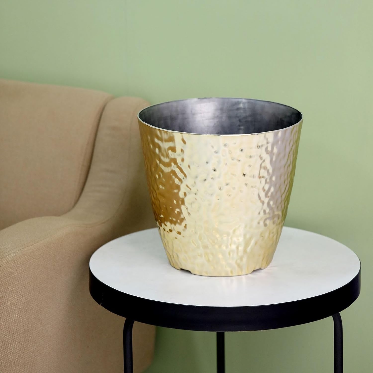 Efavormart – Maceta de polipropileno dorado de 11 pulgadas para interiores, maceta para plantas con diseño martillado metálico