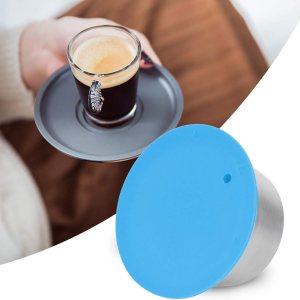 Taza de cápsula de café, de acero inoxidable, reutilizable, recargable, con tapa de silicona, accesorio de café de cocina (azul) Taza de cápsula de café, de acero inoxidable, reutilizable, recargable, con tapa de silicona, accesorio de café de cocina (azul)