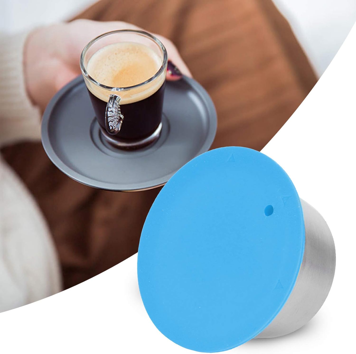 Taza de cápsula de café, de acero inoxidable, reutilizable, recargable, con tapa de silicona, accesorio de café de cocina (azul)