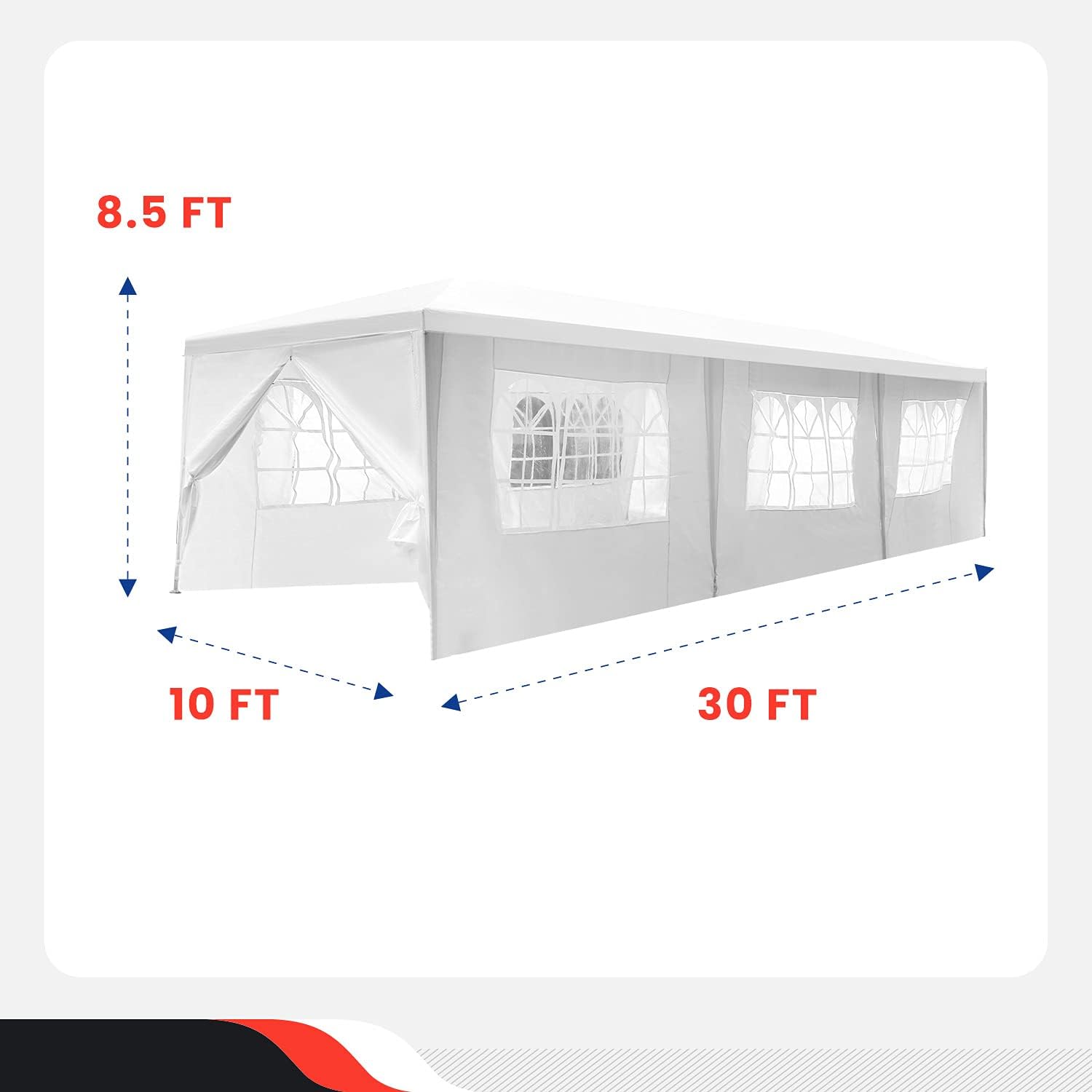 Canopy – Tienda de campaña para fiestas, 10 x 30 pies, resistente, para exteriores, carpa de fiesta de boda con 8 paredes laterales extraíbles,