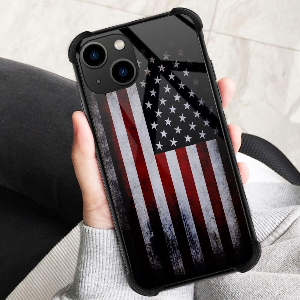ZHEGAILIAN Funda compatible con iPhone 14 Plus, funda de bandera antigua para iPhone 14 Plus para niños y hombres, diseño de patrón de vidrio