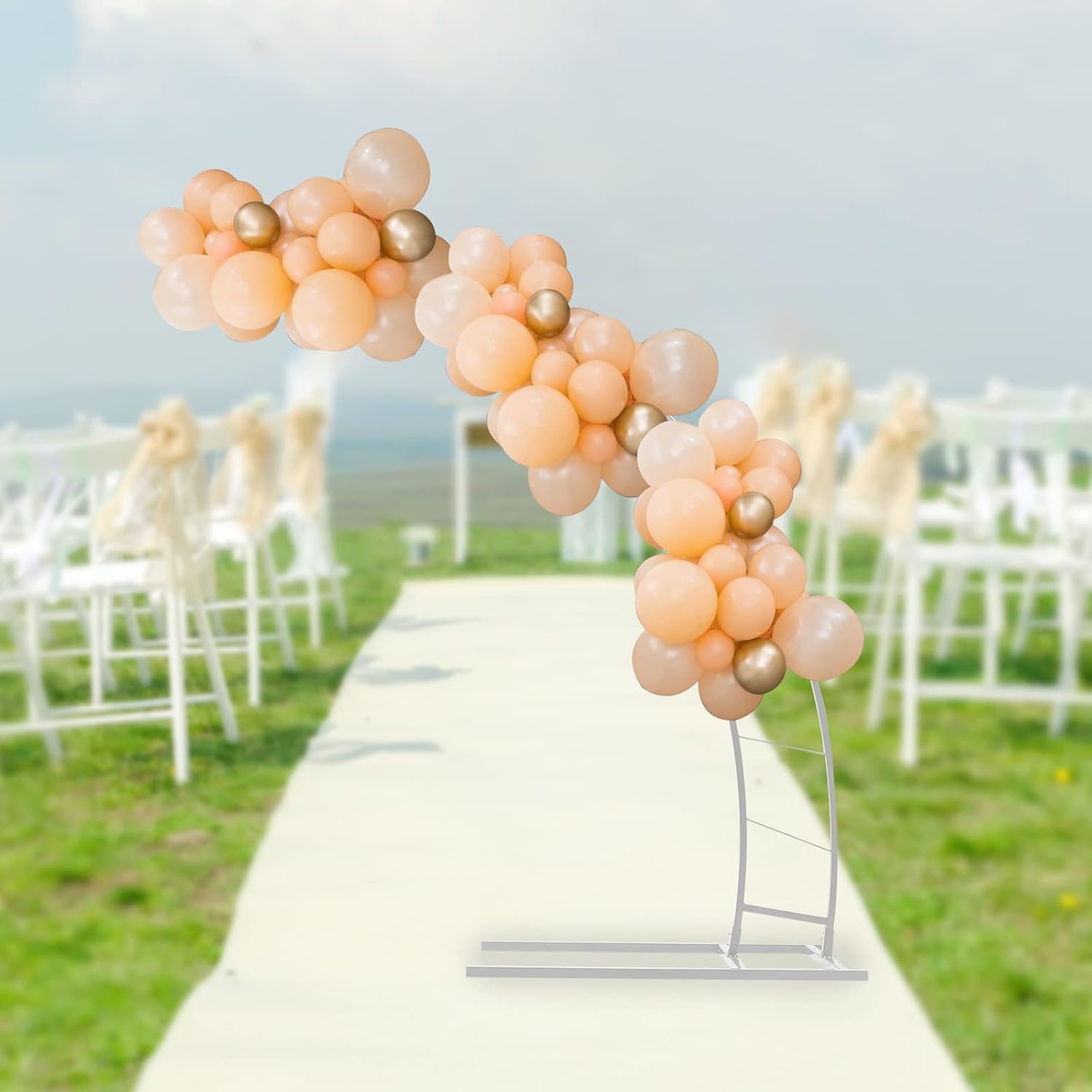 Soporte de arco de boda de metal dorado y blanco de 6.5 pies, marco de globos de flores curvas, enrejado de arco de jardín para interiores y