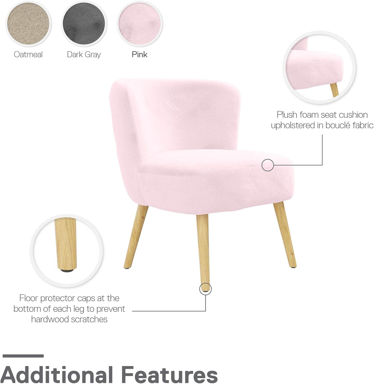 DHP Easton – Silla decorativa de piel sintética para niños con patas de madera natural, color rosa