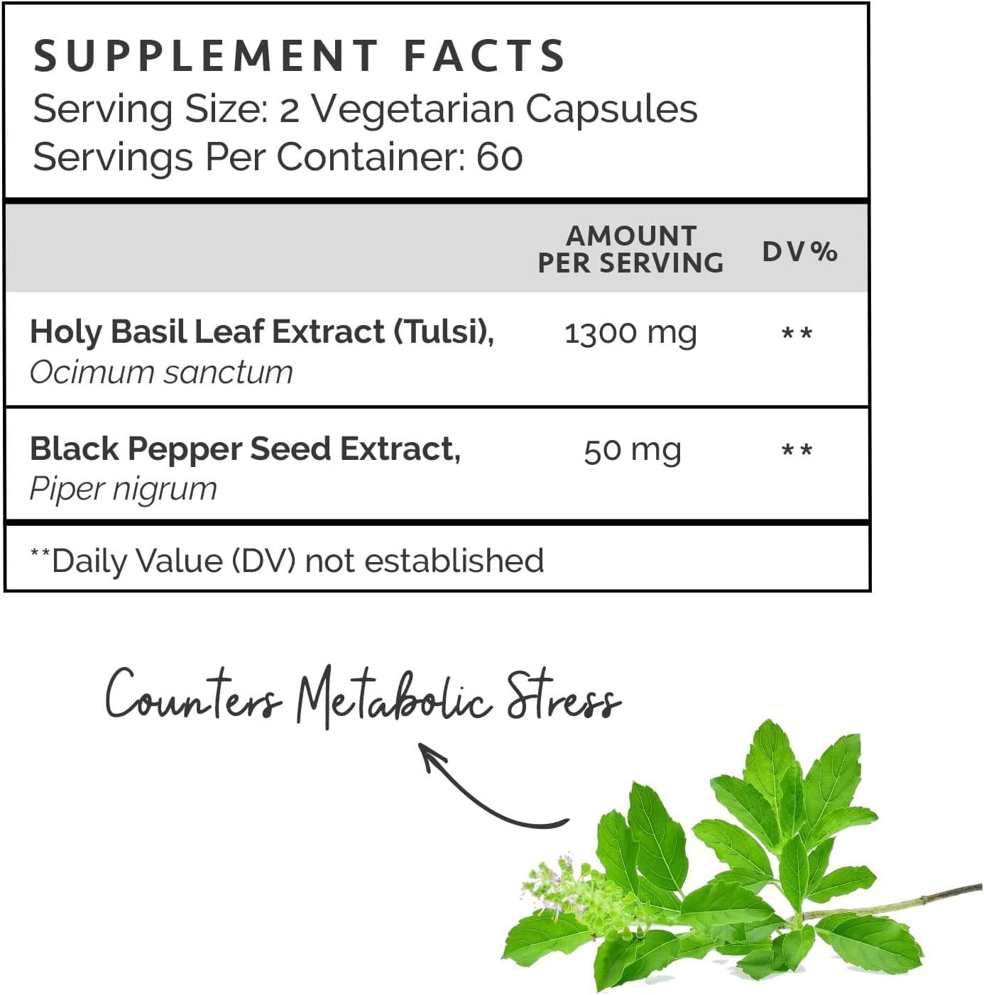 Suplemento de hierbas de albahaca sagrada y tulsi  Extractos de albahaca sagrada para aliviar el estrés, la relajación y el apoyo a la calma  60