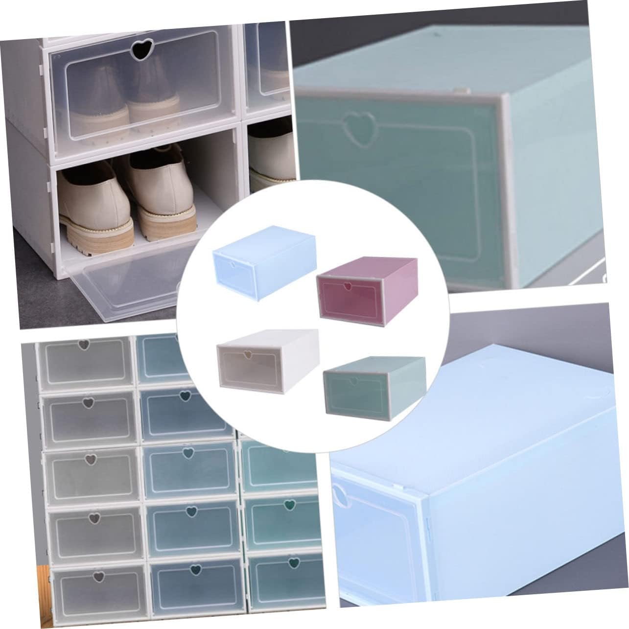 Zerodeko 12 unidades de almacenamiento abatible, caja de zapatos apilable, almacenamiento de zapatos, cajón de zapatos, organizador de plástico